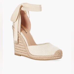 JustFab Beige Skye Linen Espadrille Wedges